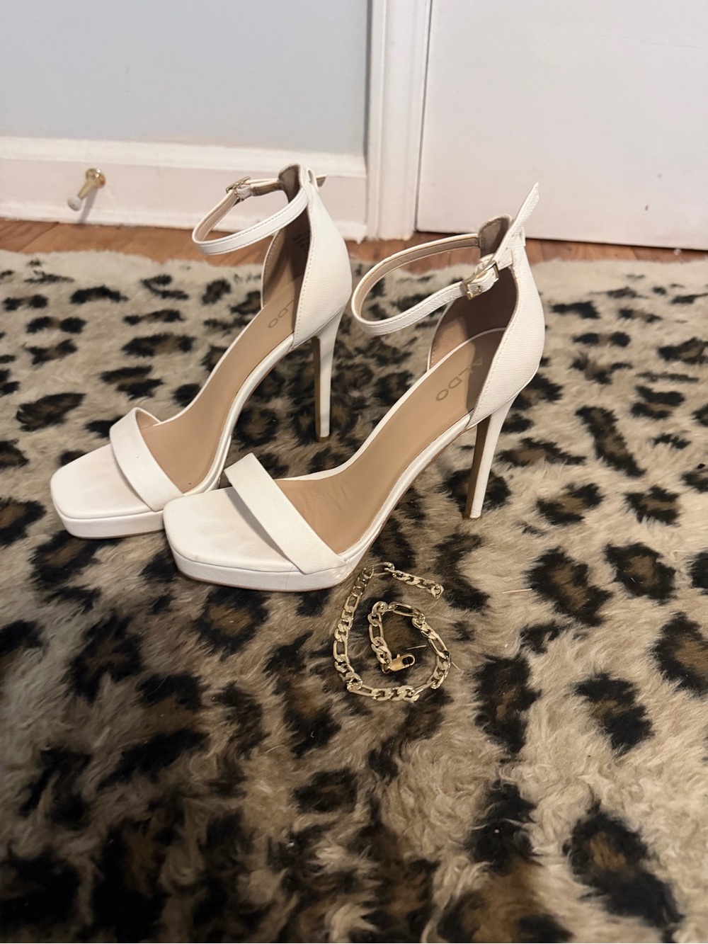 Aldo White Ankle-Strap Platform Stilettos